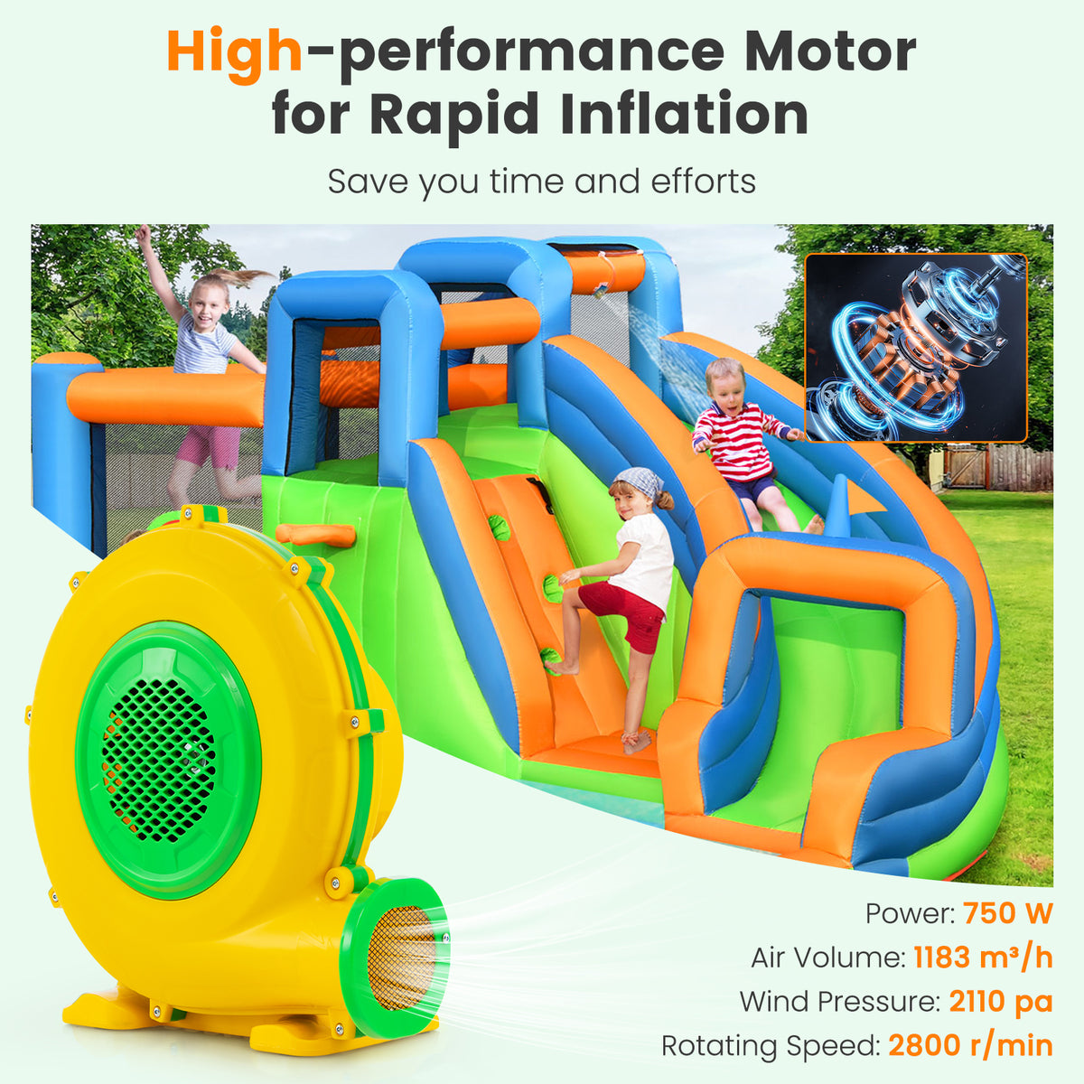 750W 1 HP Electric Blower, 3250 PA Air Blower for Inflatables