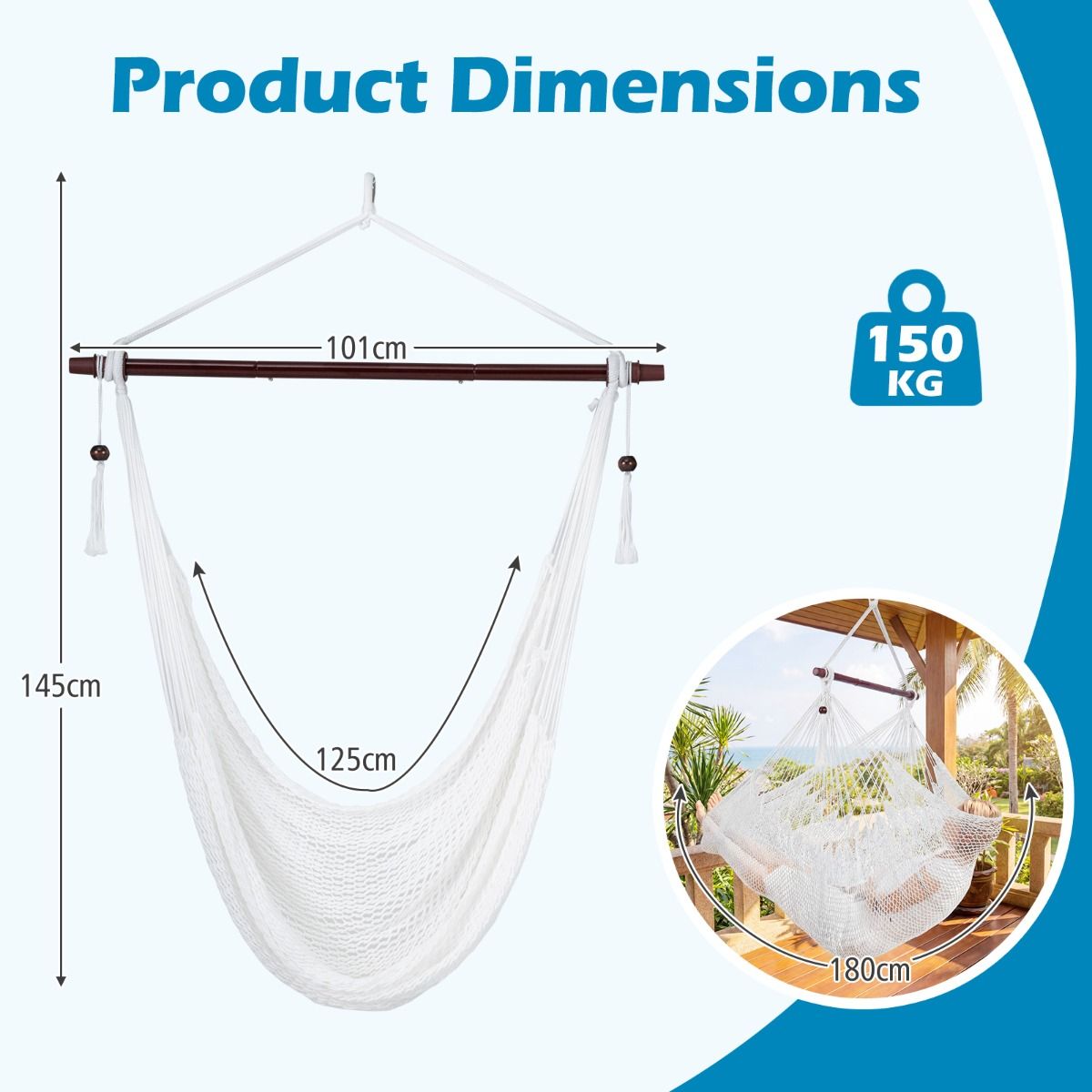 Caribbean Hammock Chair with Metal Spreader Bar