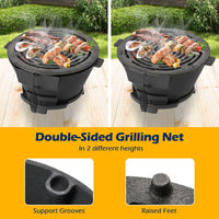 Cast Iron Charcoal Grill Portable Hibachi Grill with Double-Sided Grate