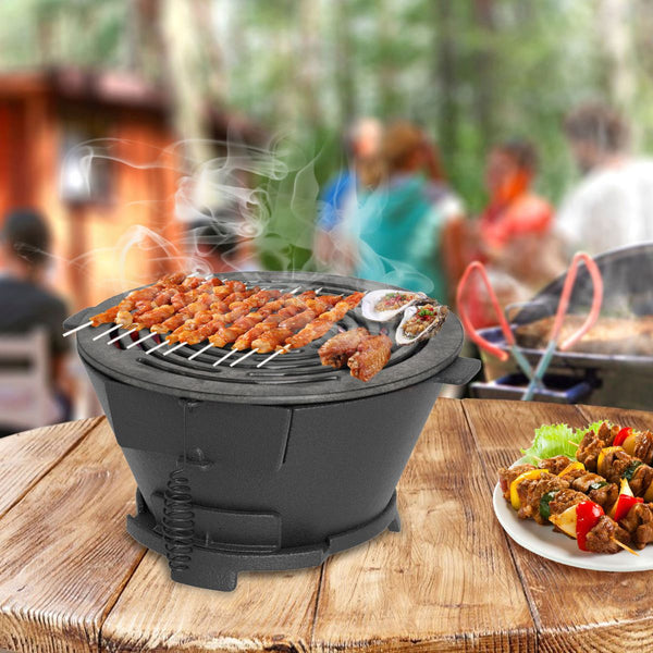 Cast Iron Charcoal Grill Portable Hibachi Grill with Double-Sided Grate