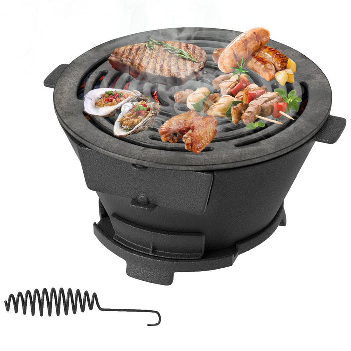 Cast Iron Charcoal Grill Portable Hibachi Grill with Double-Sided Grate
