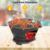 Cast Iron Charcoal Grill Portable Hibachi Grill with Double-Sided Grate