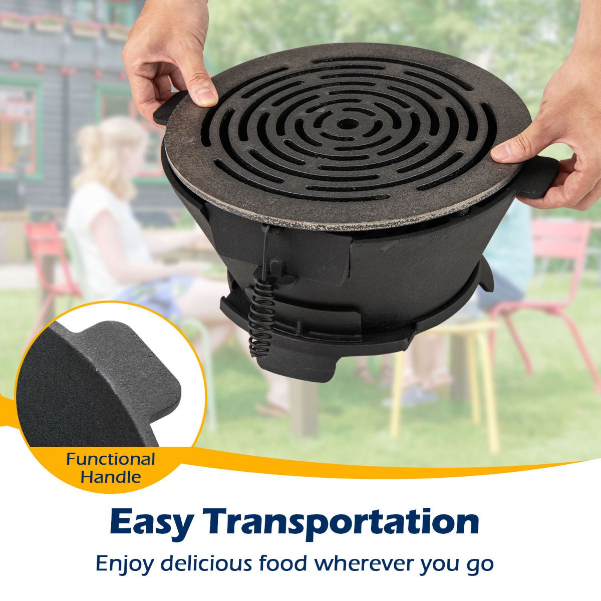Cast Iron Charcoal Grill Portable Hibachi Grill with Double-Sided Grate