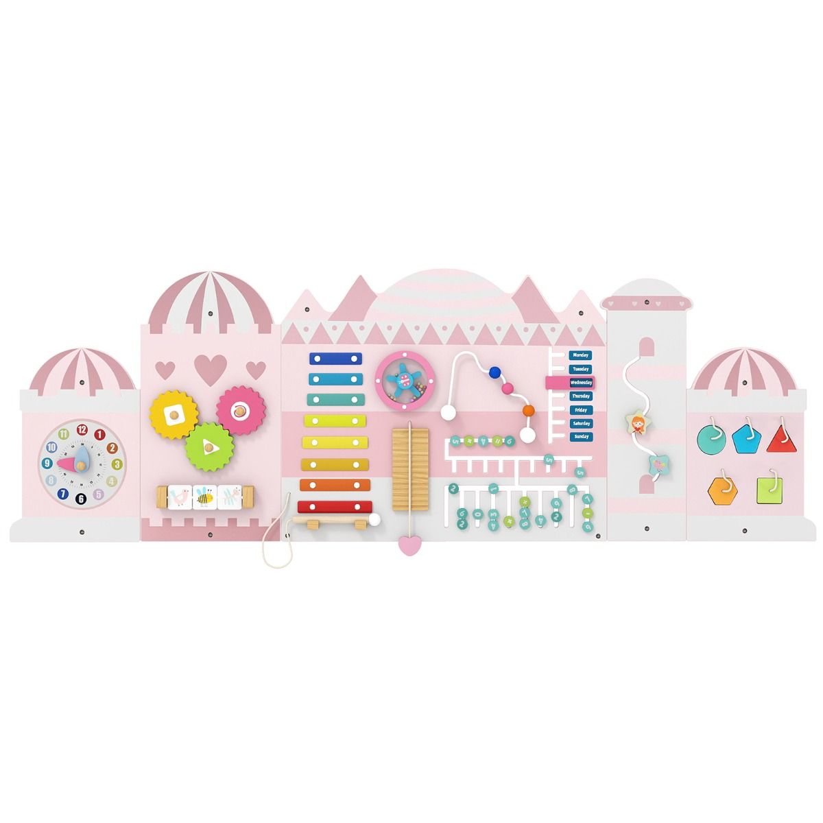 Castle Activity Wall Busy Board Panels 11-in-1 Montessori Wooden Sensory Board