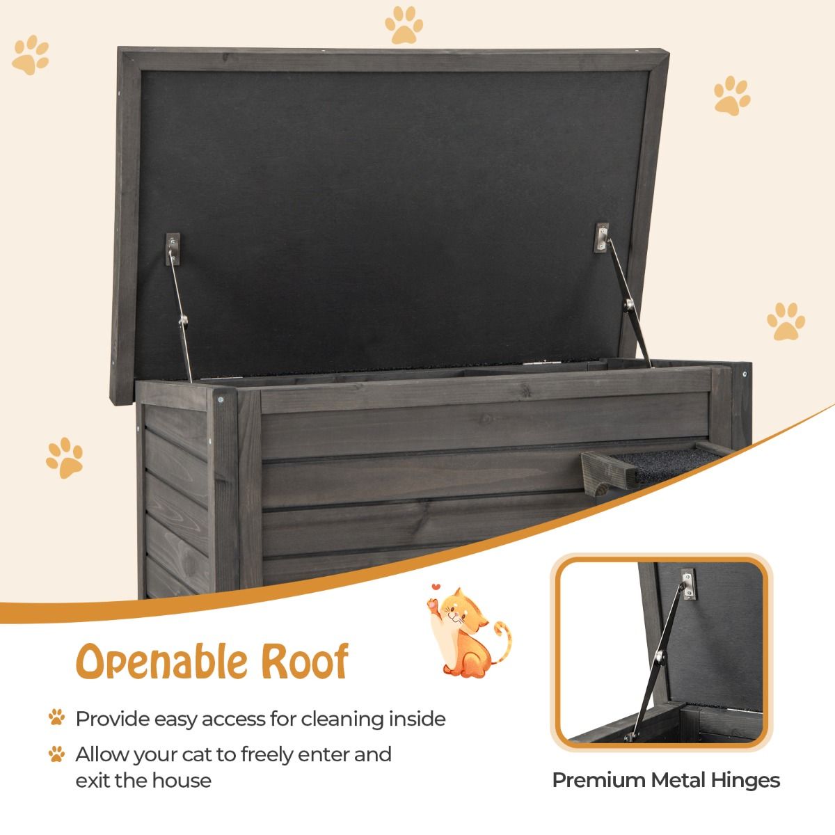 Outdoor Insulated Cat House for Winter, Weatherproof Wooden Feral Cat House
