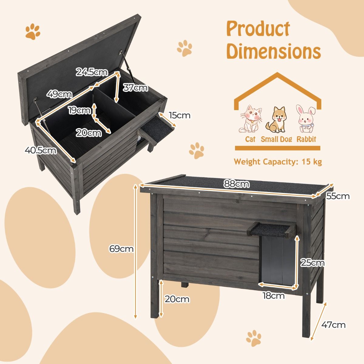 Outdoor Insulated Cat House for Winter, Weatherproof Wooden Feral Cat House