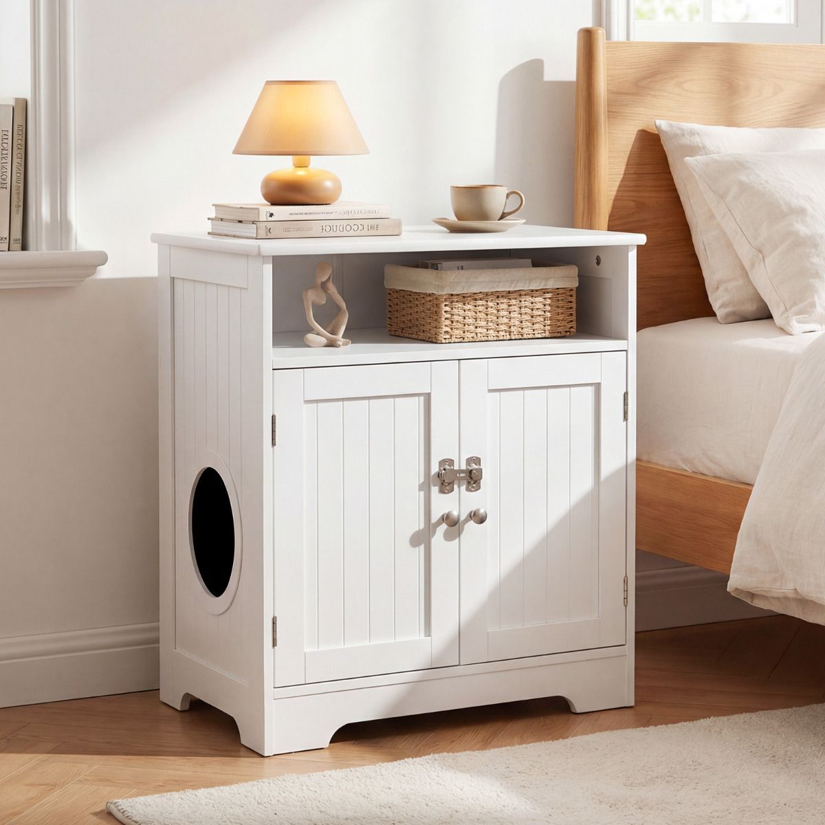 Cat Litter Box Enclosure Hidden Pet Furniture with 2-Door Cabinet