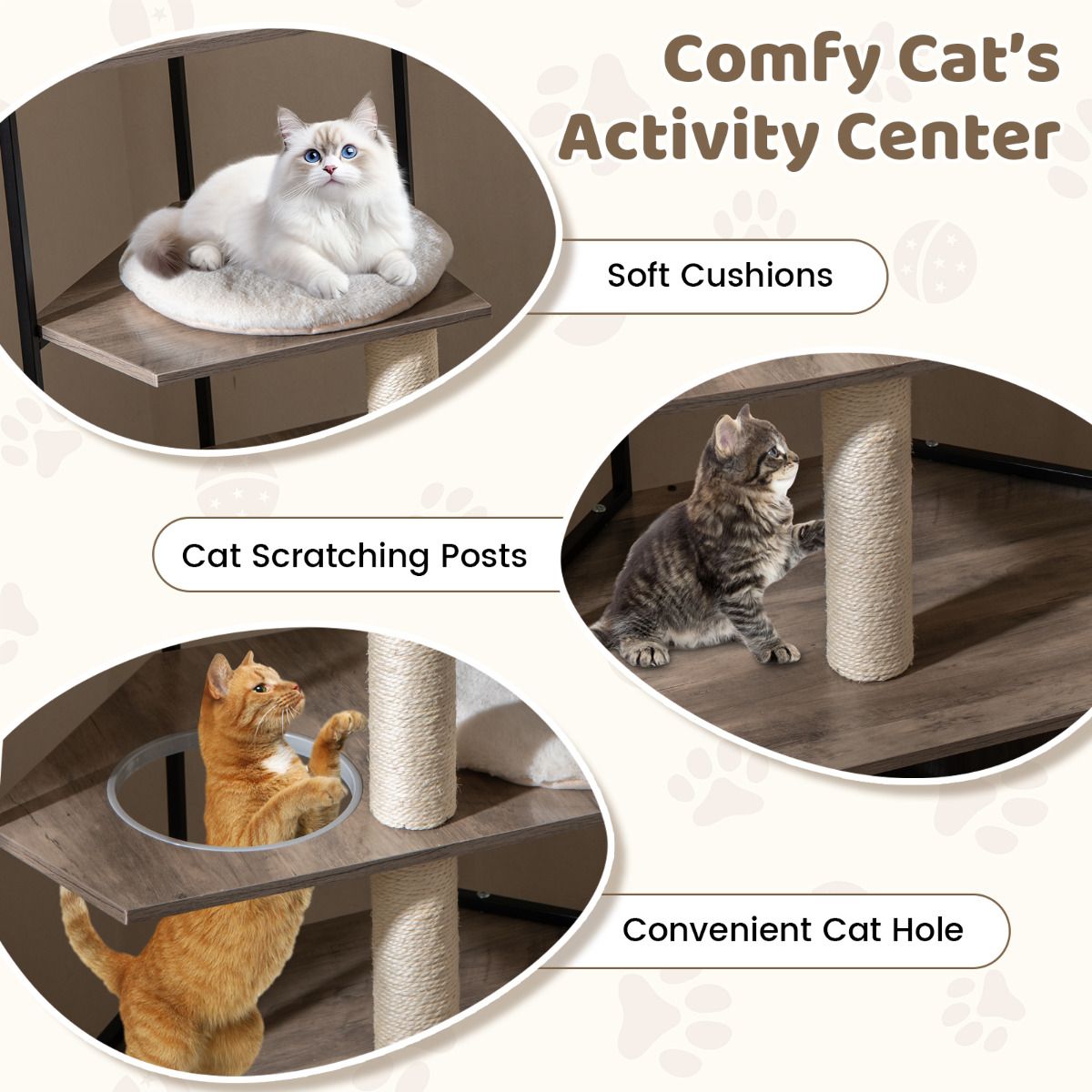 Cat Tree with Litter Box Enclosure with 2 Scratching Posts