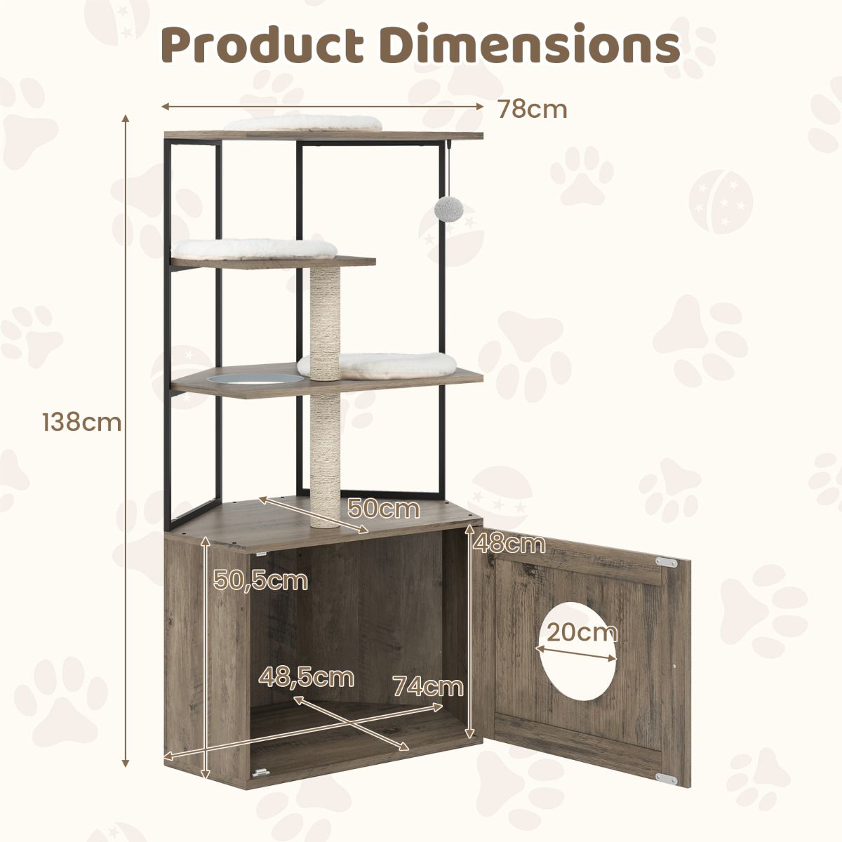 Cat Tree with Litter Box Enclosure with 2 Scratching Posts