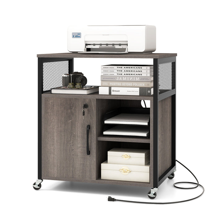 Rolling File Cabinet Mobile Lateral FilingPrinter Stand with Charging Station