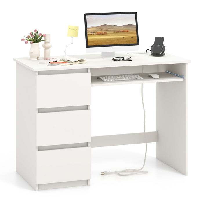 Computer Desk w/ Power Outlet Ketboard Tray & Drawers Workstation Home Office