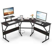 225cm L-Shaped Desk Corner Computer Desk Workstation w/Power Outlet Home Office