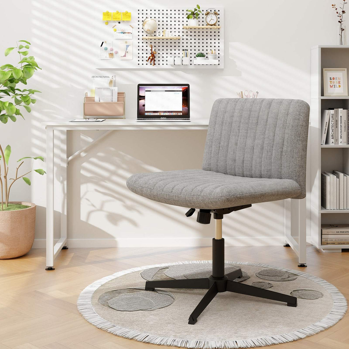 Criss Cross Legged Chair No Wheels Home Office Armless Chair Swivel Desk Chair