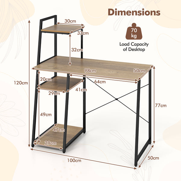 Computer Desk Study Writing Desk Workstation w/ Bookshelf Host Stand Home Office