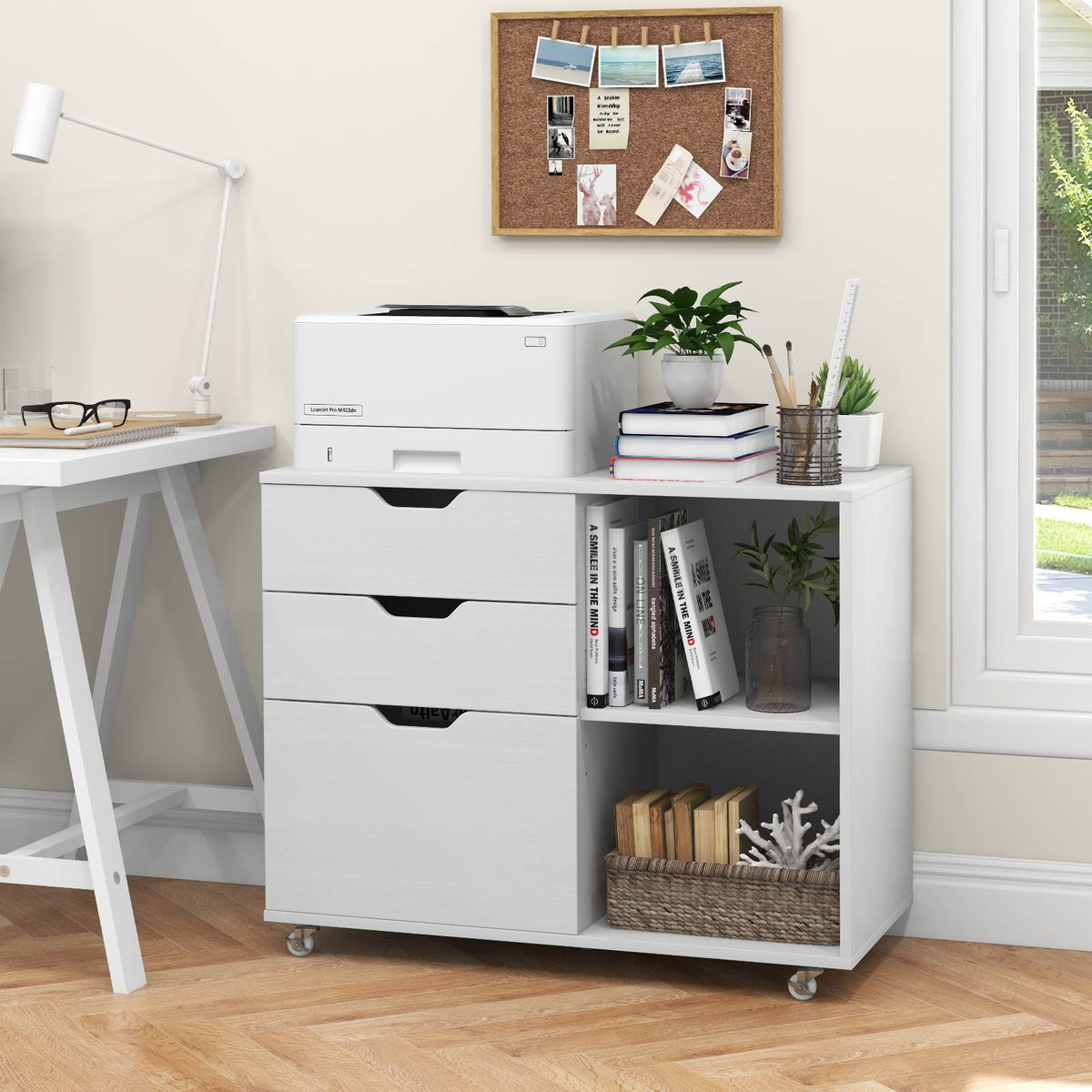 3-Drawer File Cabinet Mobile Printer Stand Rolling Filing Cabinet Home Office