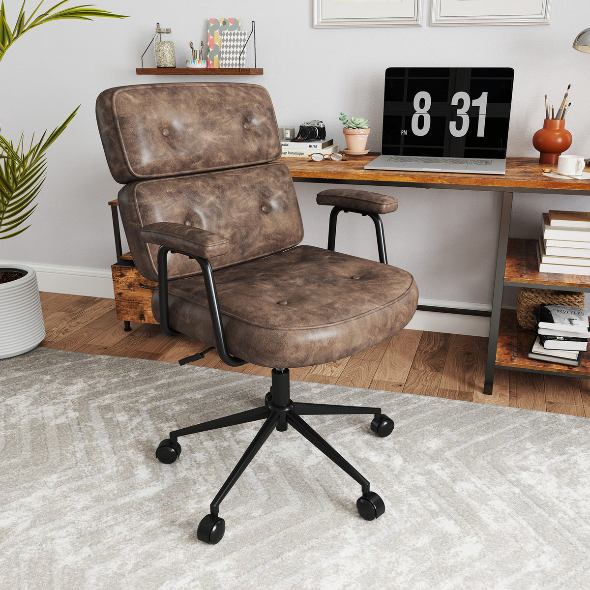 Office Chair PU Leather Upholstered Desk Chair Height Adjustable Swivel Chair