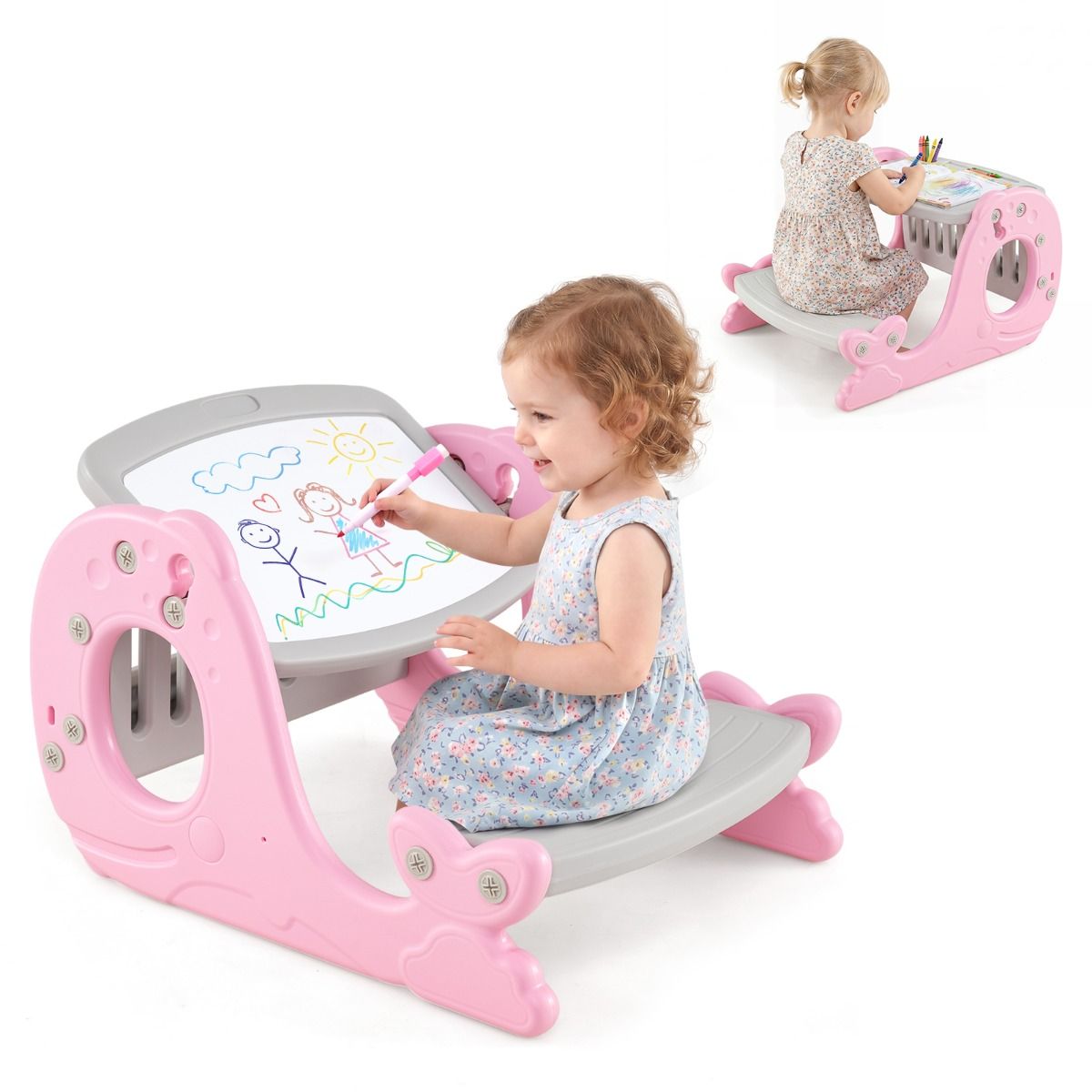 Convertible Kids Activity Table Set with Whiteboard for Kids