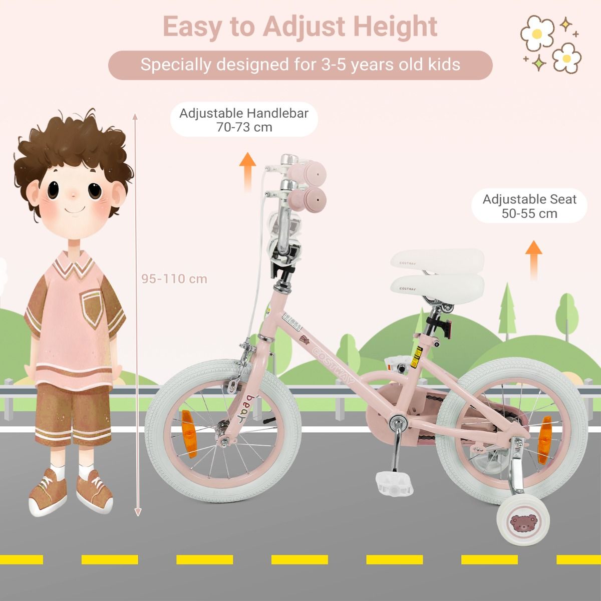 Children Training Bike with Adjustable Handlebar and Seat