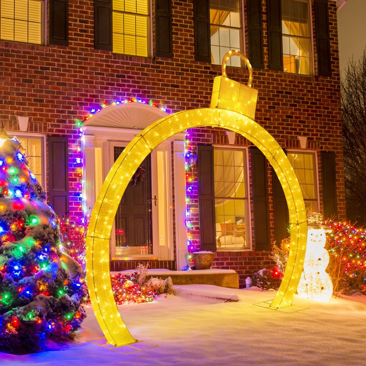 313cm Christmas Pre-Lit Arch with Gold Ornament Cap for Yard