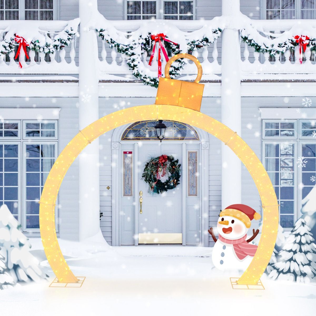313cm Christmas Pre-Lit Arch with Gold Ornament Cap for Yard