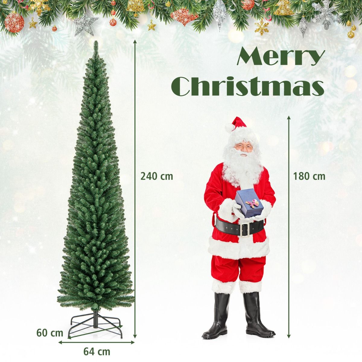 150 cm/180 cm/210 cm/240 cm Pencil Christmas Tree with LED Lights and Memory Branchs