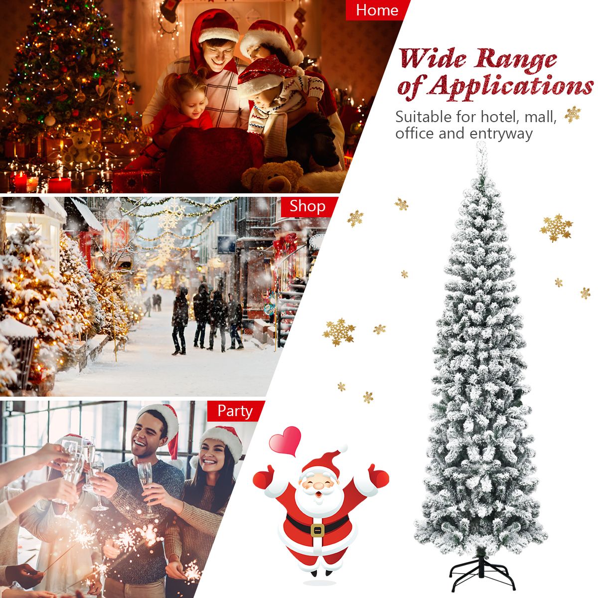Slim Snow Flocked Christmas Tree for Home Decoration & Gift
