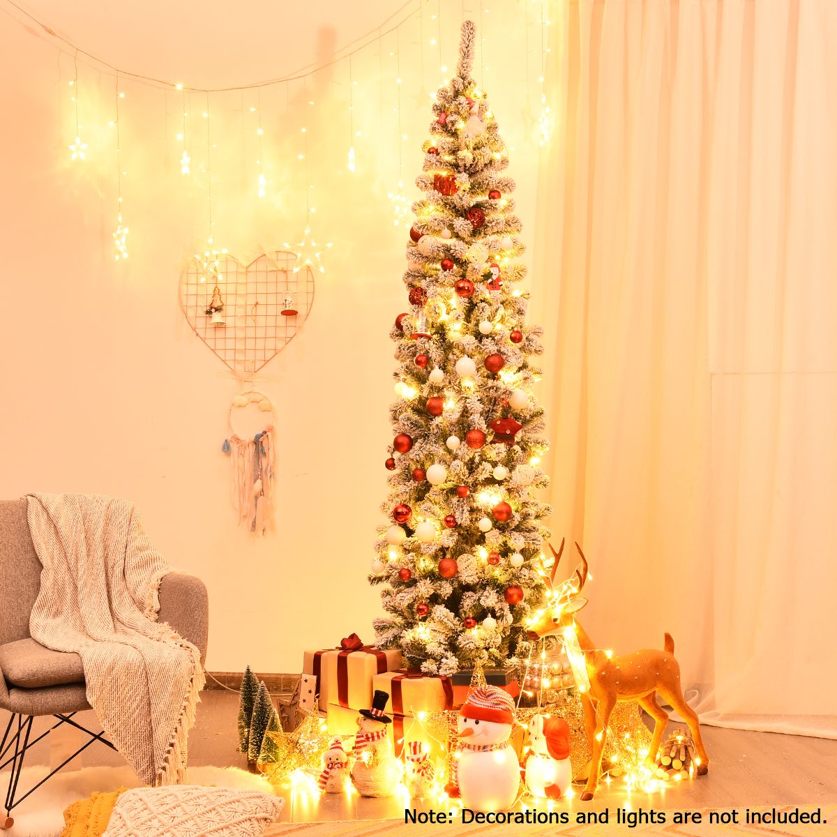 Slim Snow Flocked Christmas Tree for Home Decoration & Gift