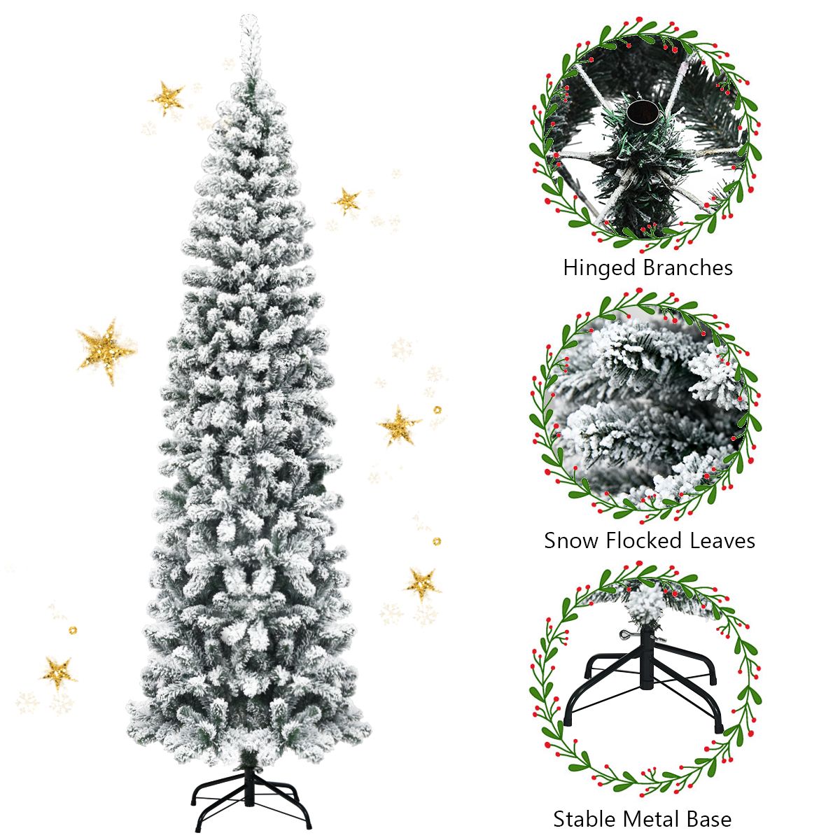 Slim Snow Flocked Christmas Tree for Home Decoration & Gift