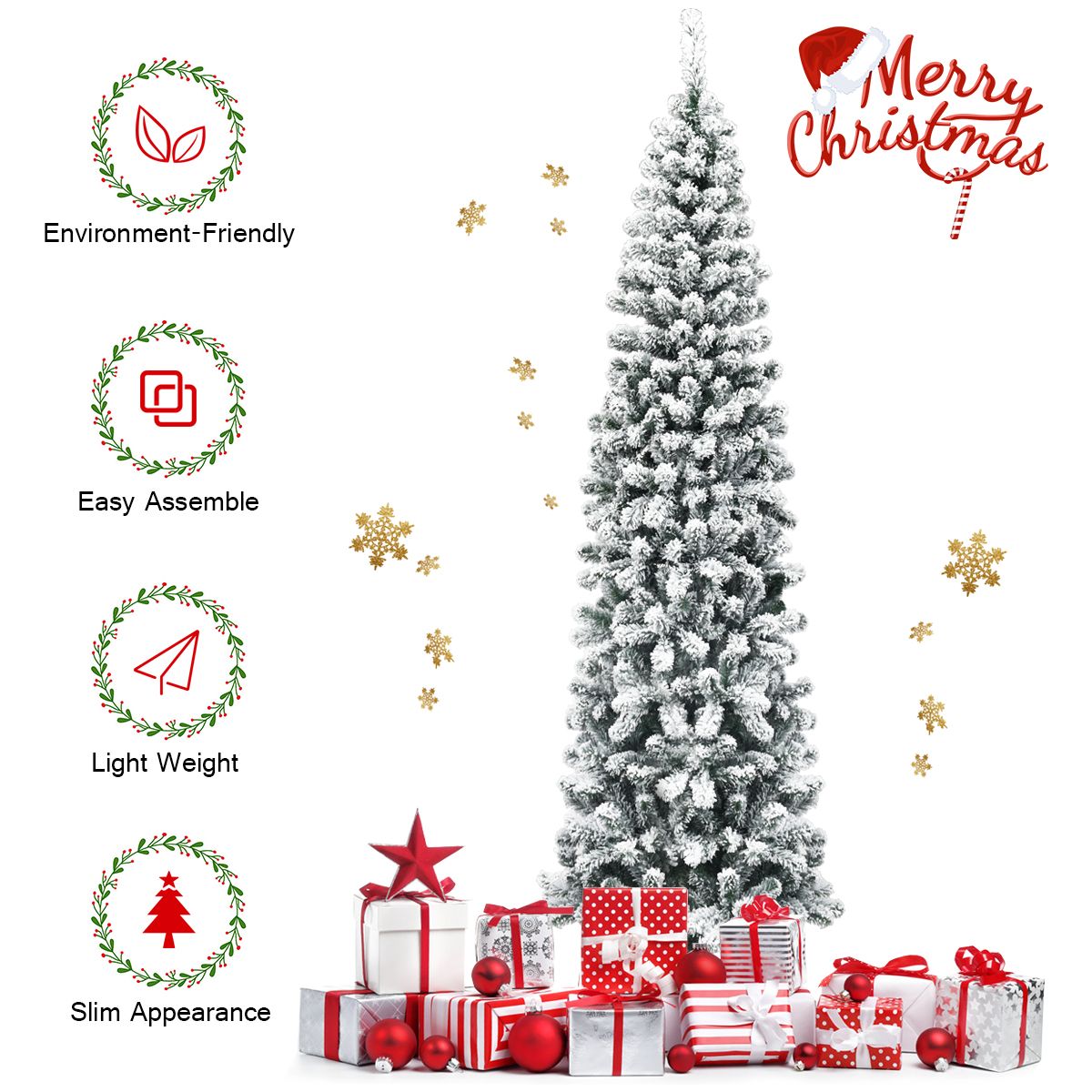 Slim Snow Flocked Christmas Tree for Home Decoration & Gift