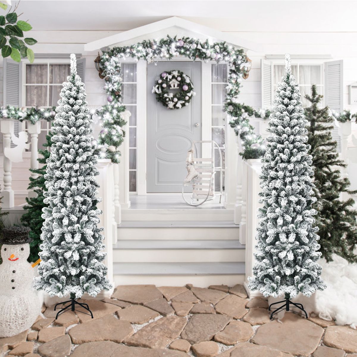 Slim Snow Flocked Christmas Tree for Home Decoration & Gift