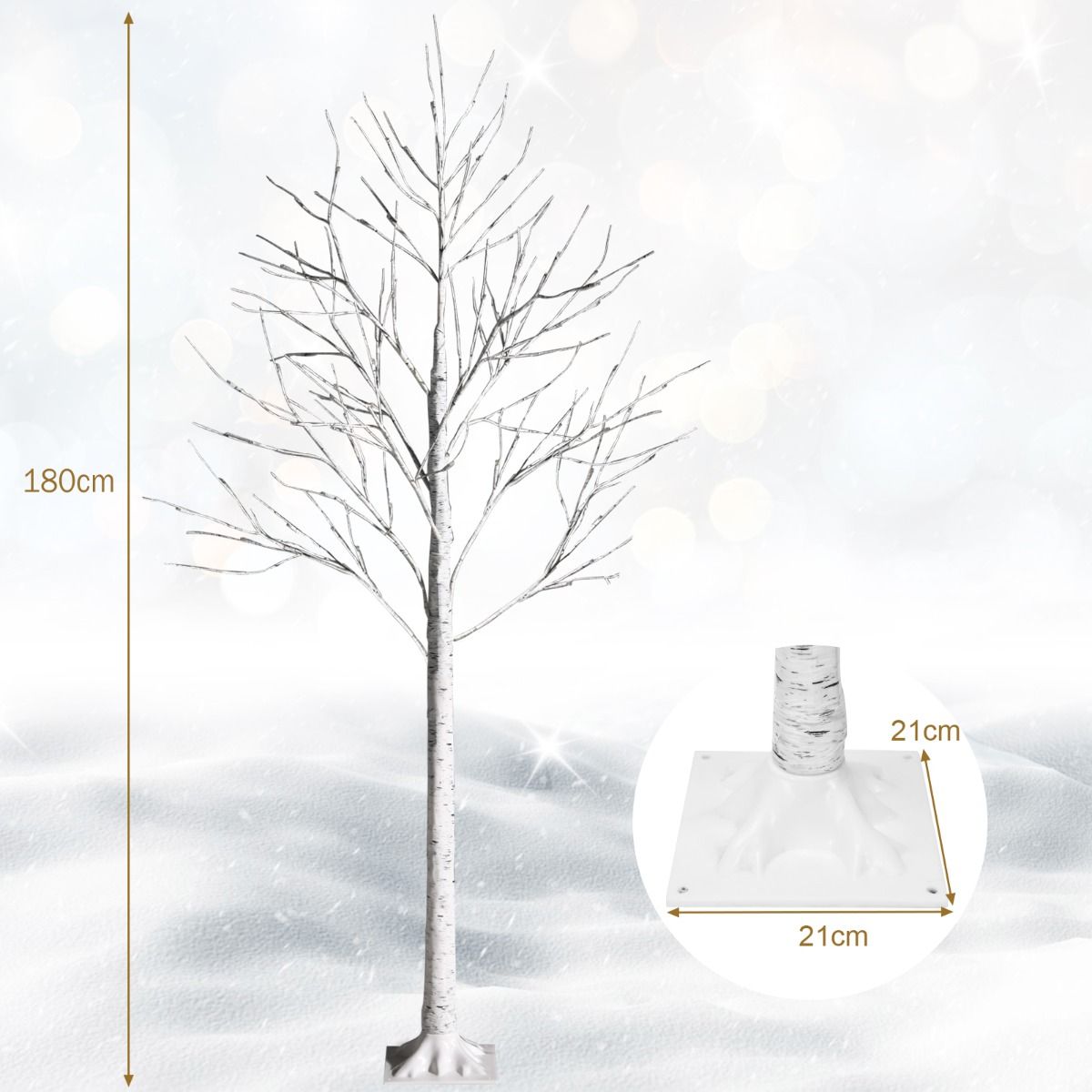 1.2/1.5/1.8 M Artificial Twig Birch Tree with 48/72/96 Warm White LED Lights for Christmas