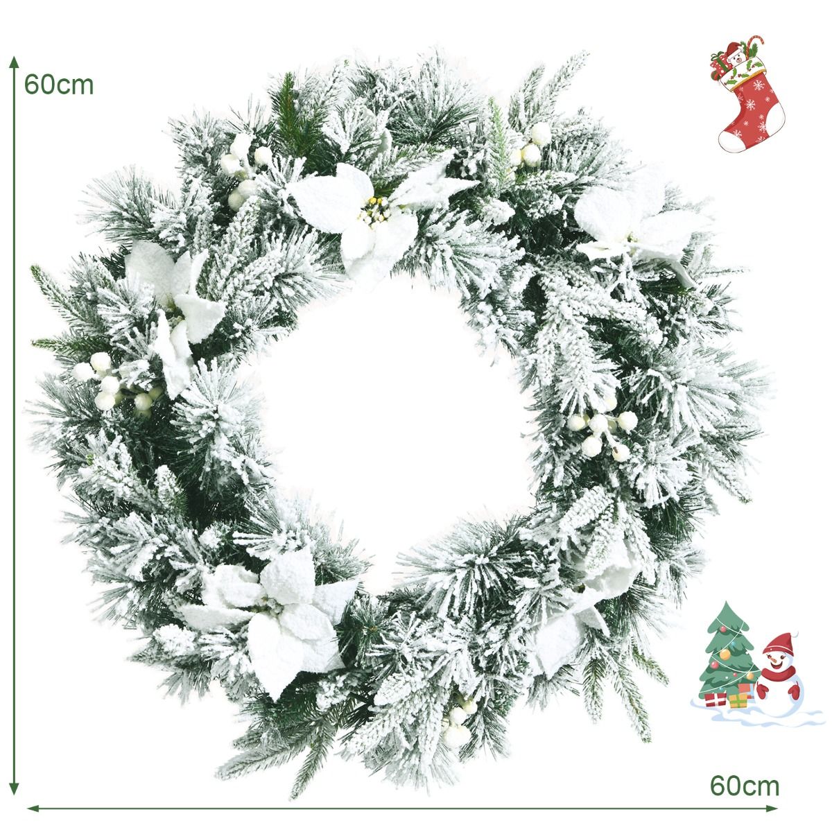 2.8 M Pre-Lit Flocked Christmas Garland & 60 cm Christmas Wreath