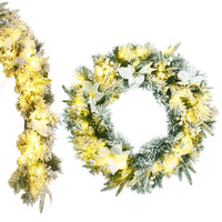 2.8 M Pre-Lit Flocked Christmas Garland & 60 cm Christmas Wreath