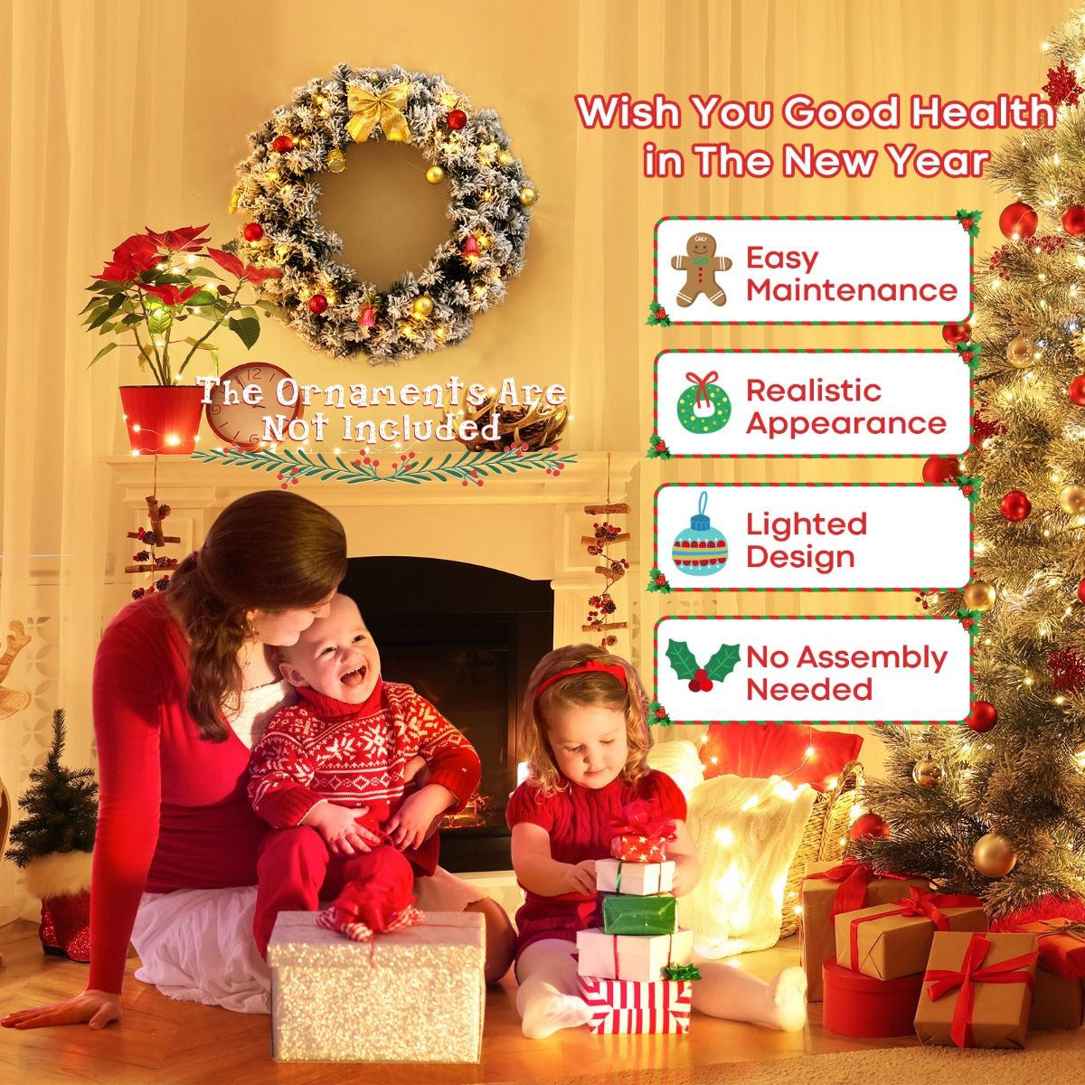 270CM Flocked Christmas Rattan & 61CM Christmas Wreath for Decoration