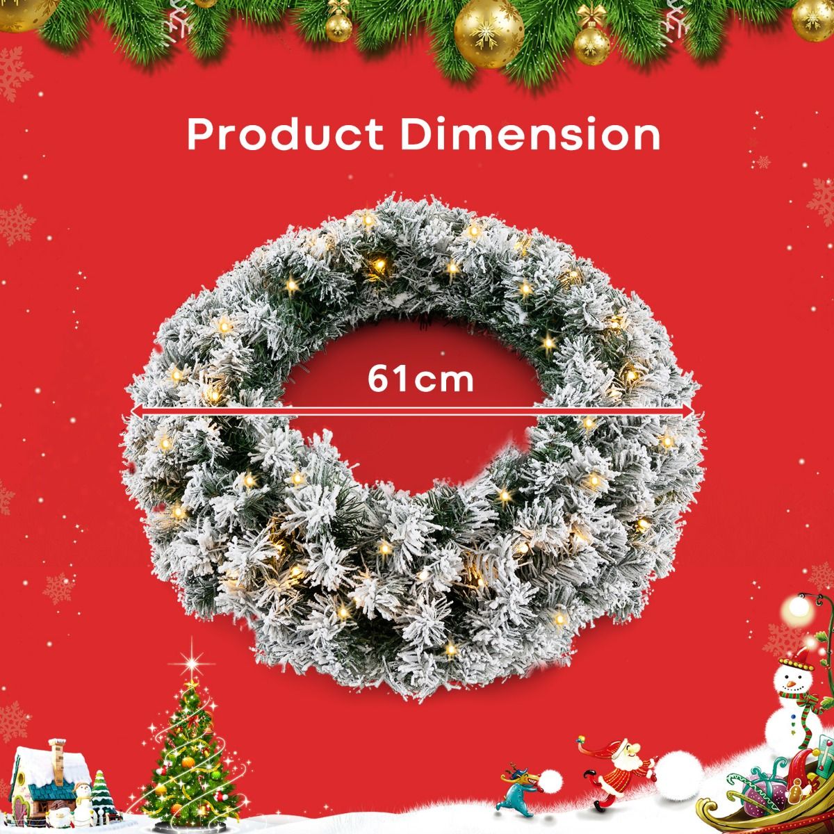 270CM Flocked Christmas Rattan & 61CM Christmas Wreath for Decoration