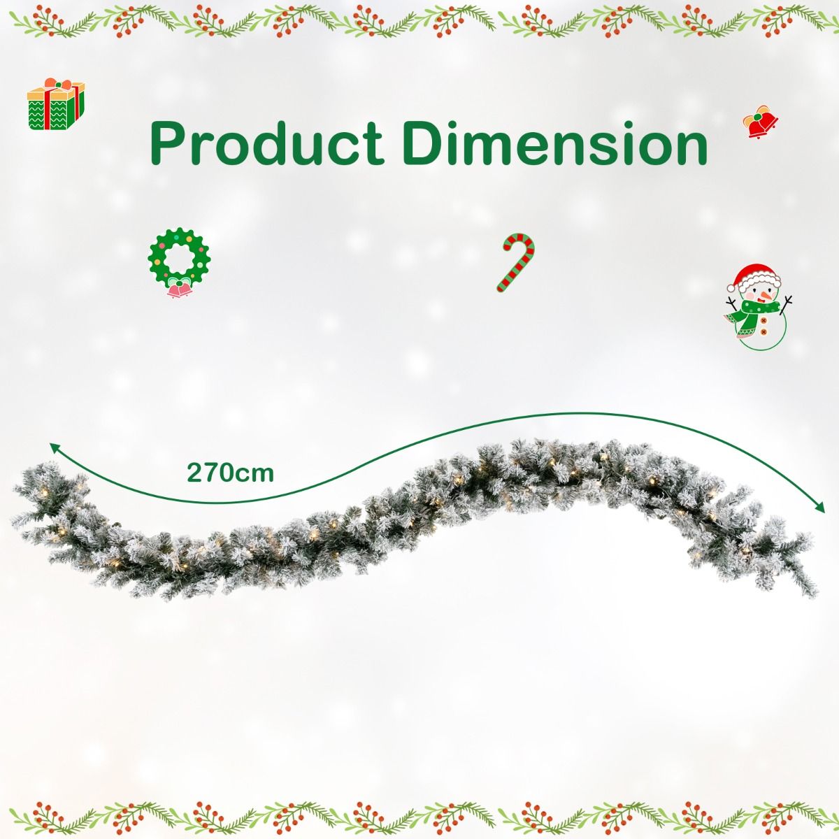270CM Flocked Christmas Rattan & 61CM Christmas Wreath for Decoration