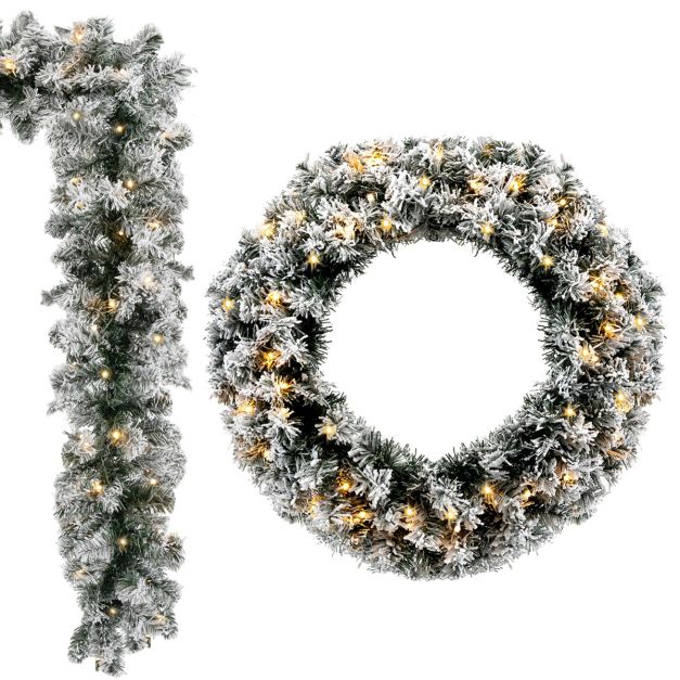 270CM Flocked Christmas Rattan & 61CM Christmas Wreath for Decoration