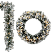 61CM Flocked Christmas Wreath with Timer for Front Door