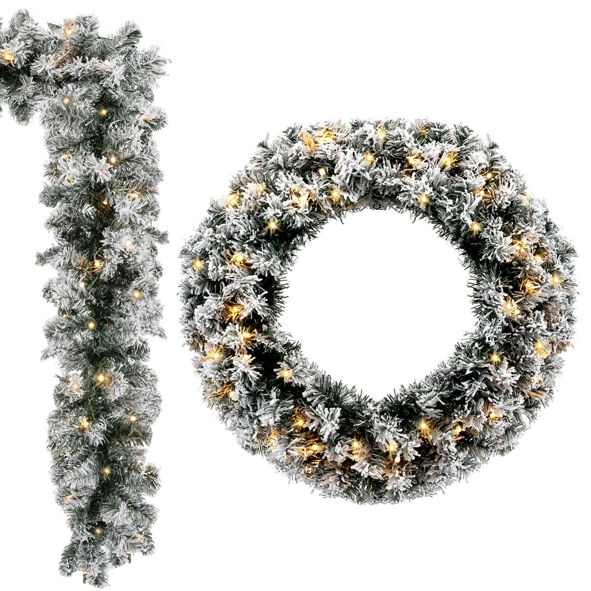 270CM Flocked Christmas Rattan & 61CM Christmas Wreath for Decoration
