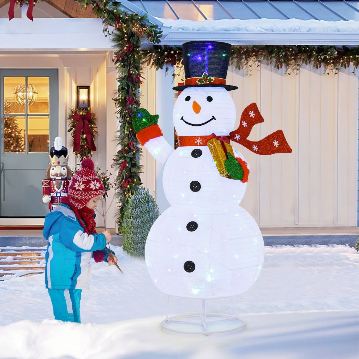 180 CM Lighted Christmas Snowman with Metal Stand and 200 Colorful LED Lights