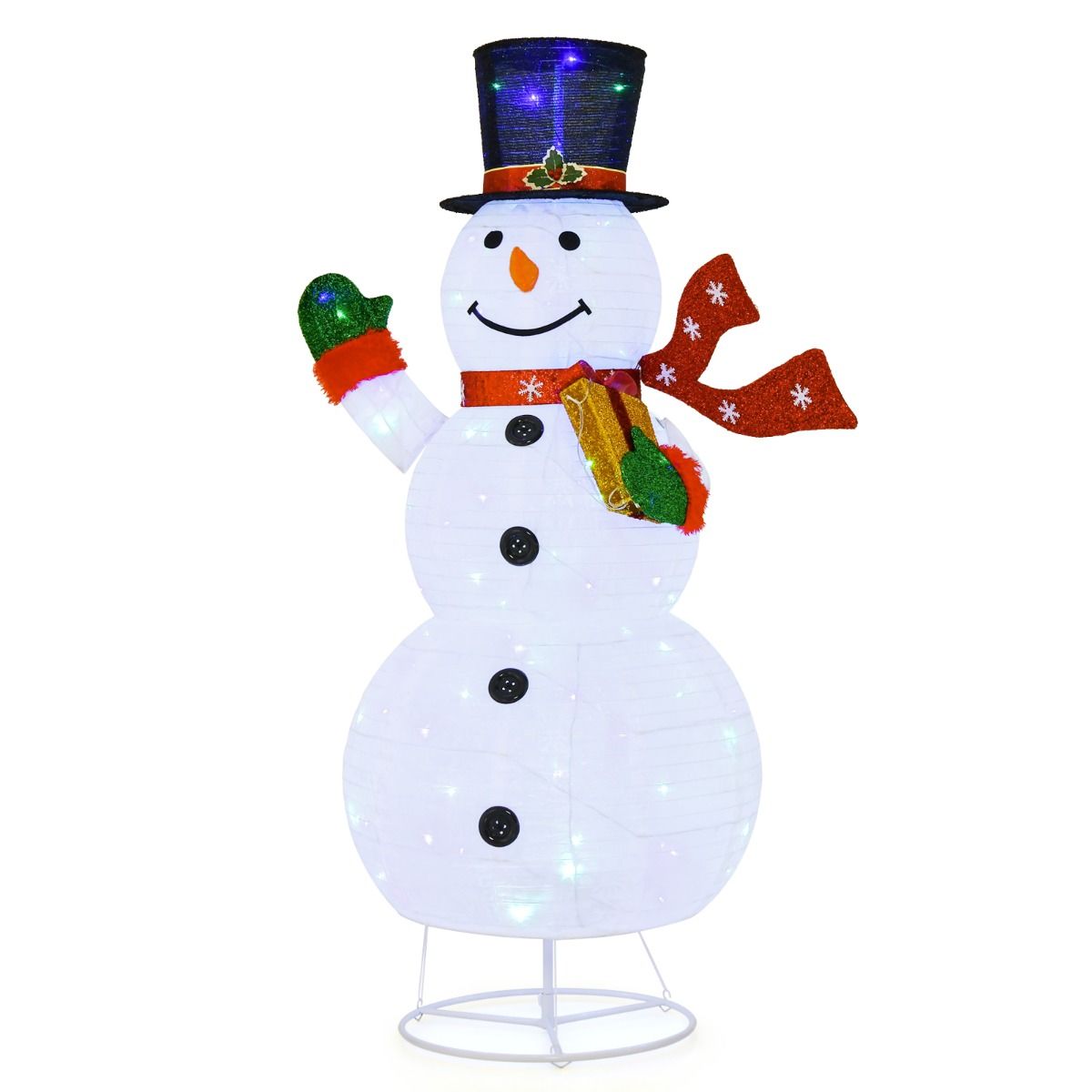 180 CM Lighted Christmas Snowman with Metal Stand and 200 Colorful LED Lights