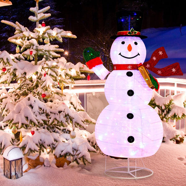 180 CM Lighted Christmas Snowman with Metal Stand and 200 Colorful LED Lights