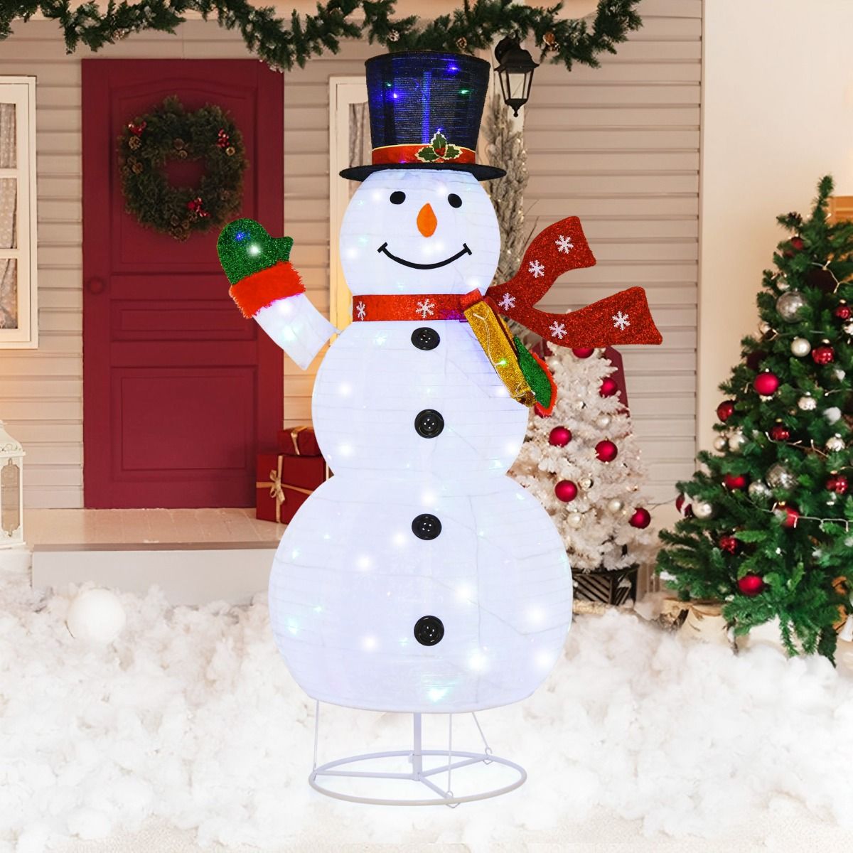 180 CM Lighted Christmas Snowman with Metal Stand and 200 Colorful LED Lights