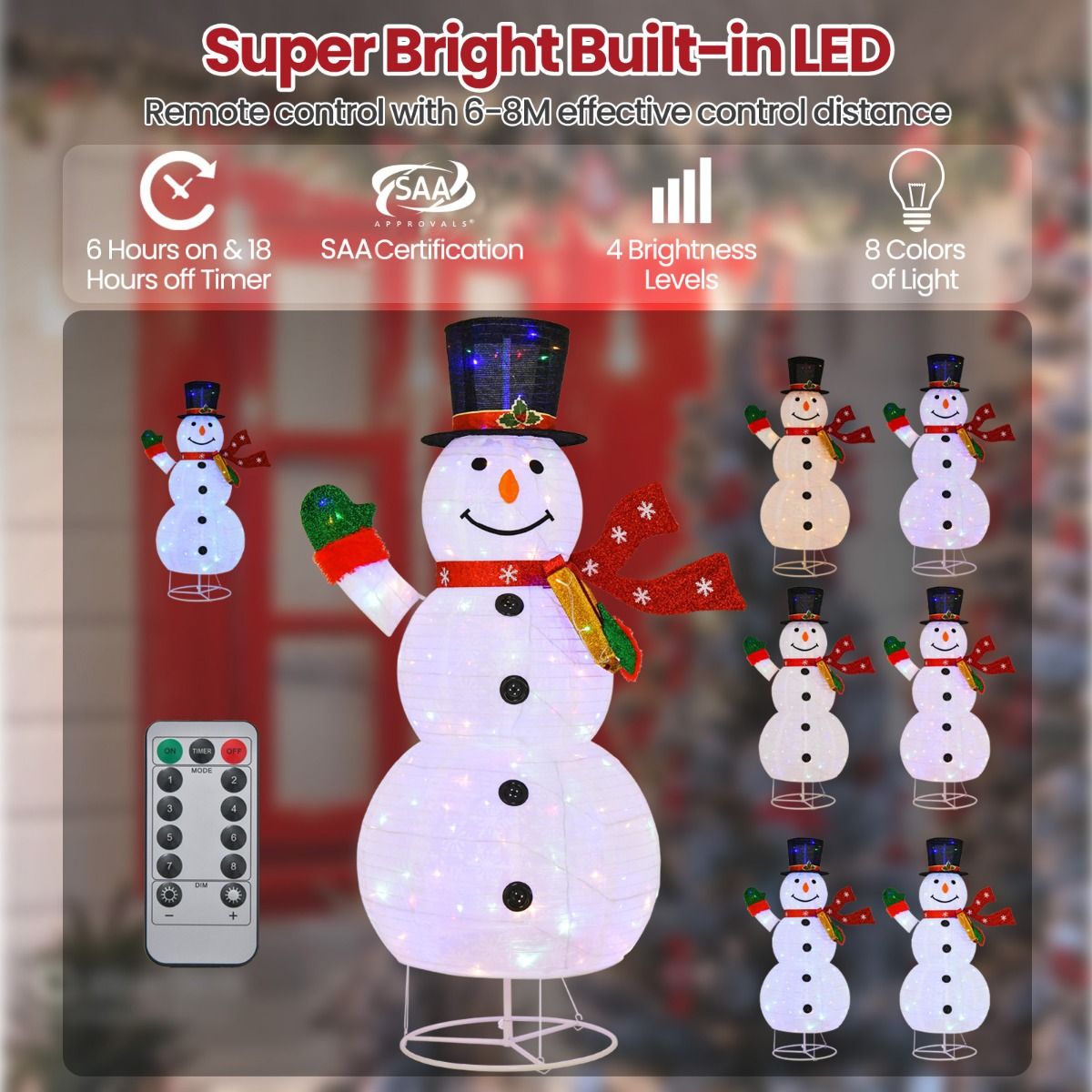 180 CM Lighted Christmas Snowman with Metal Stand and 200 Colorful LED Lights