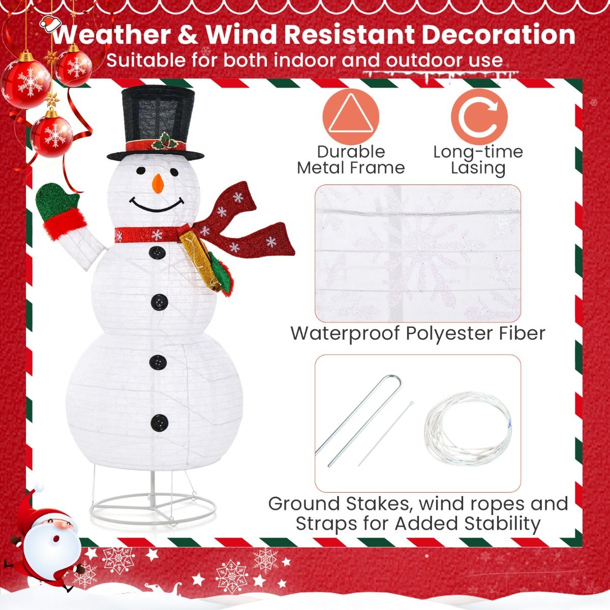 180 CM Lighted Christmas Snowman with Metal Stand and 200 Colorful LED Lights