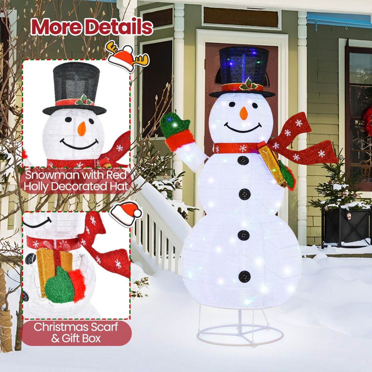 180 CM Lighted Christmas Snowman with Metal Stand and 200 Colorful LED Lights