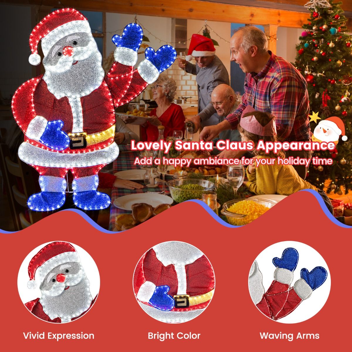 Lighted Santa Claus Christmas with 6 Lighting Modes for Decoration
