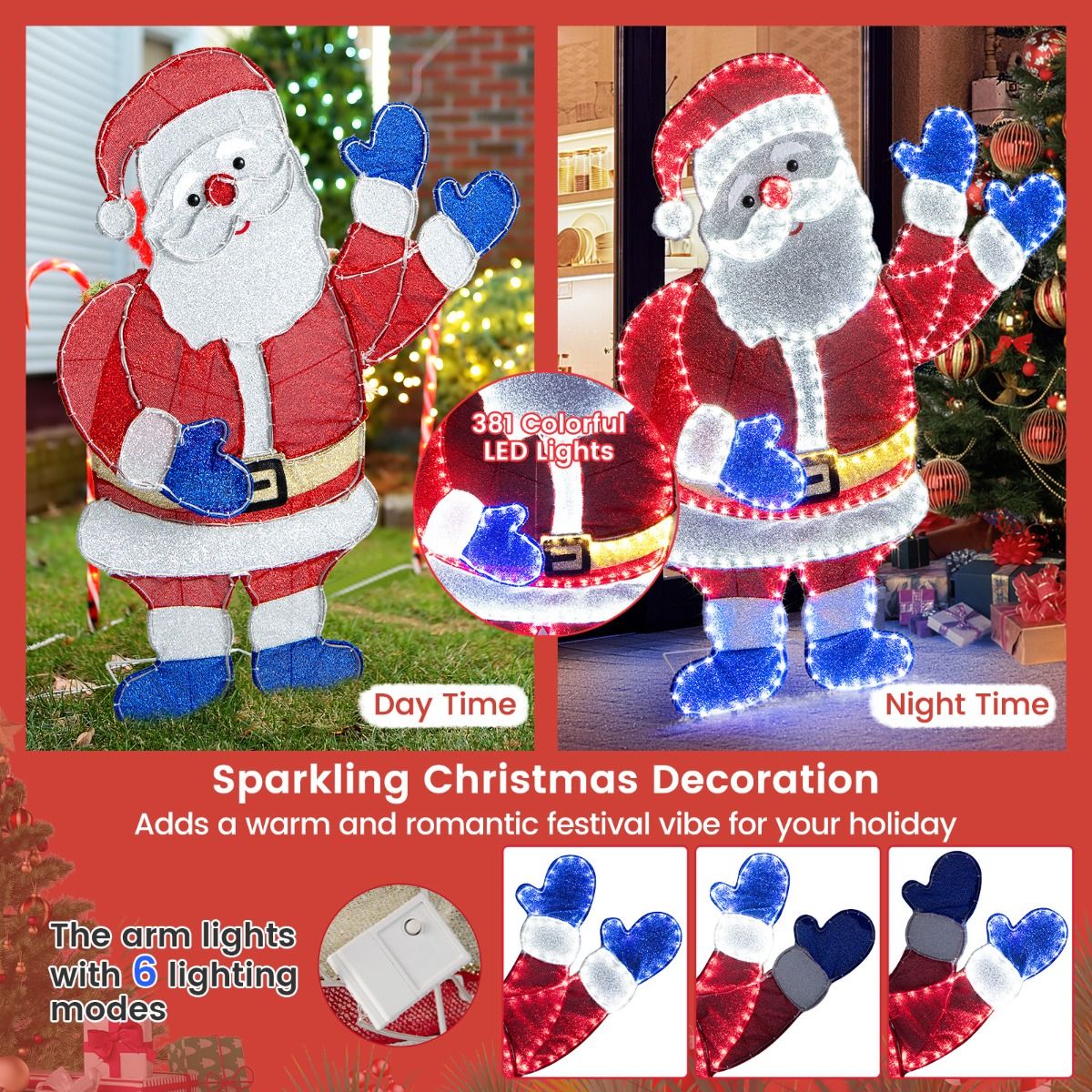 Lighted Santa Claus Christmas with 6 Lighting Modes for Decoration