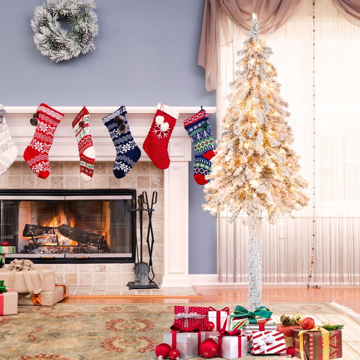 185CM Pre-Lit Artificial Christmas Tree with 442 Branch Tips