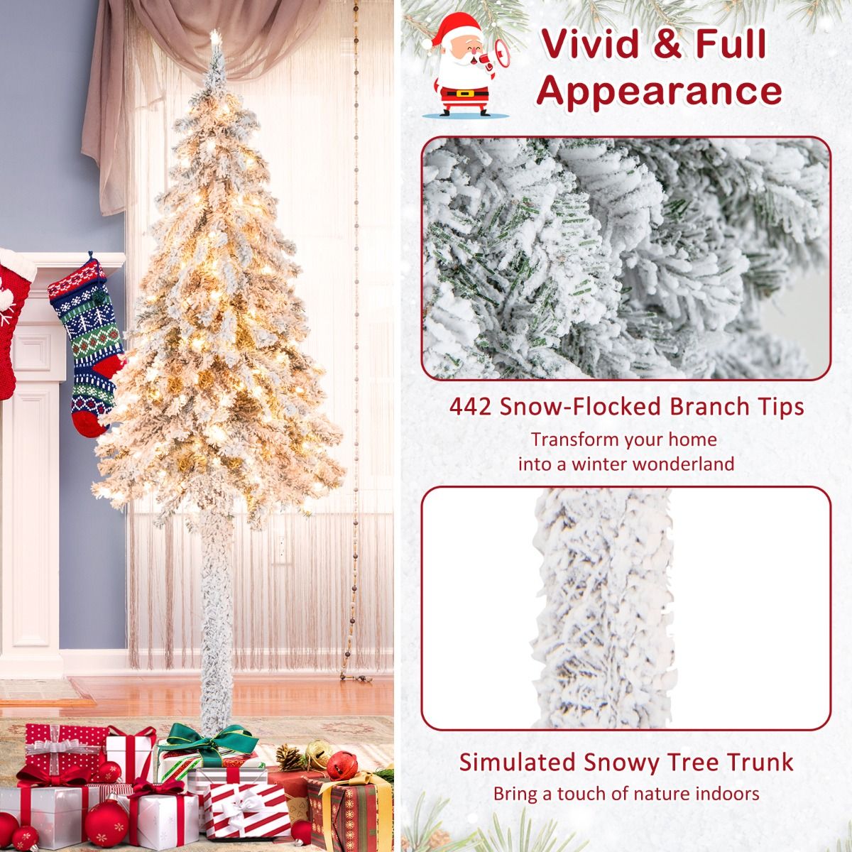 185CM Pre-Lit Artificial Christmas Tree with 442 Branch Tips
